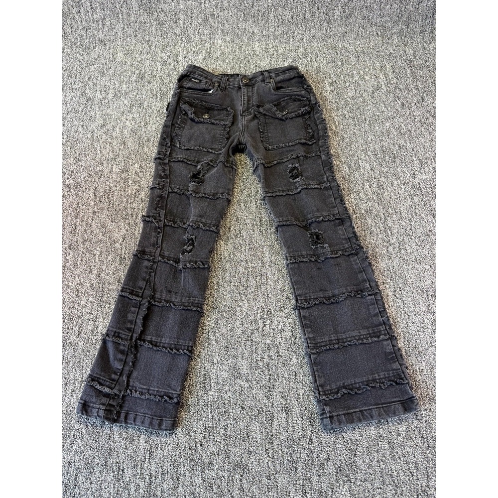 Brooklyns Best Cargo Jeans Womens 10 Black Distressed Y2K Straight Leg Stretch